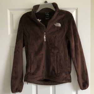 The North Face brown fuzzy fleece zip up women’s S